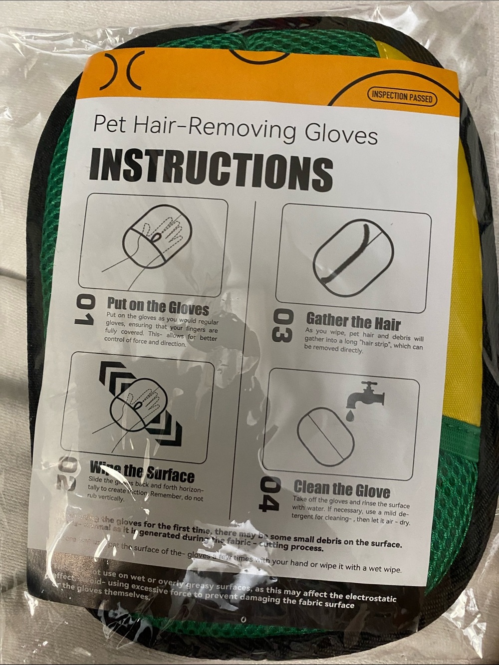 Pet Hair-Removing Gloves - Green/Yellow Grooming Mitt
